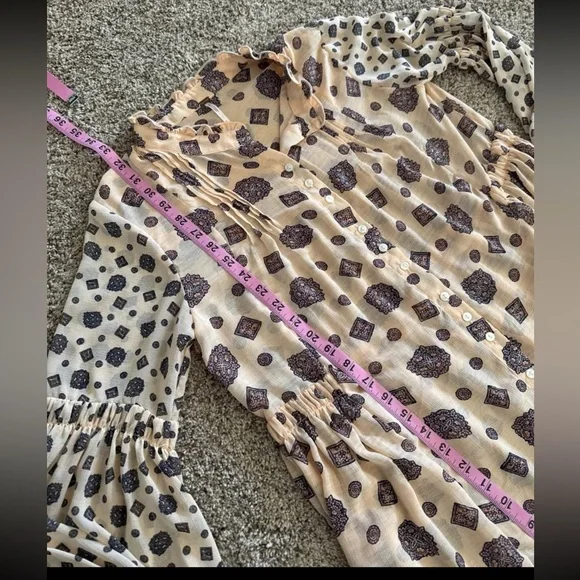 Free People Turn Turn Mini Dress Beige Cream Tea Combo Balloon Sleeve 
Sz Small - Picture 12 of 12